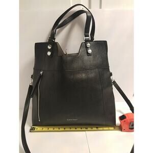 Calvin Klein Large Black Faux Leather Tote Bag Double Strap Shoulder Bag
